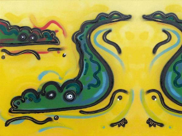Alligators in pond // 70 x 70 x 4 cm // graffiti and acryllic paint on canvas // 2005 // 8926 views
