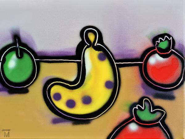 Apple and banana and tomatoes on table (Why not?) // 60 x 40 cm // graffiti on canvas // 2014 // 8471 views