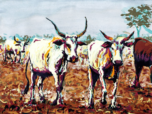Cow herd faces drought // 30 x 20 cm // gouache and watercolor on paper // 2022 // 1027 views