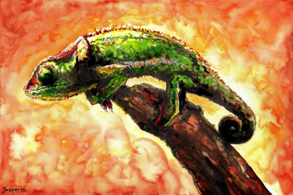 Chameleon awkwardly tries to blend in // 30 x 20 cm // water color // 2021 // 5553 views