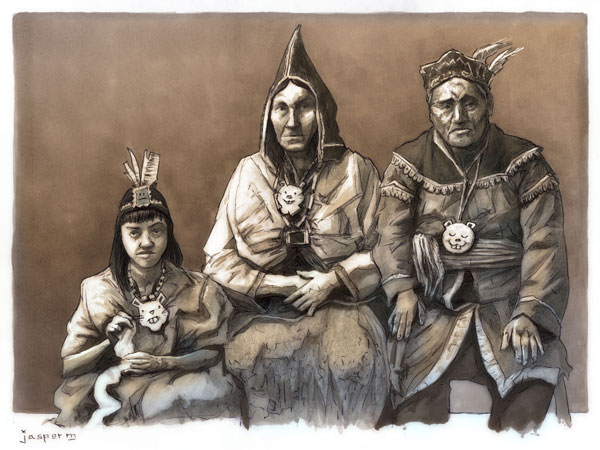 Mi'kmaq chief with family // A4 // pencil, pen, and marker on paper // 2023 // 140 views