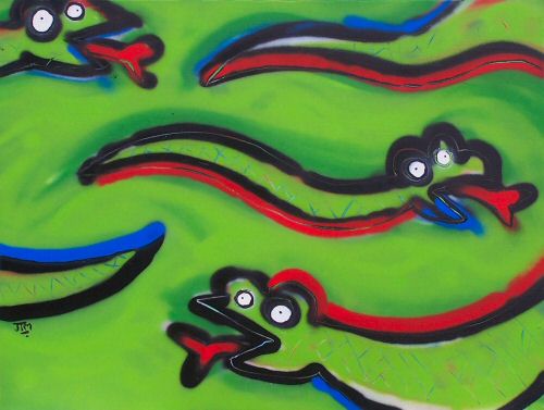 Snakes subjected to choreography // 80 x 60 cm // graffiti and acryllic paint on canvas // 2006 // 9690 views