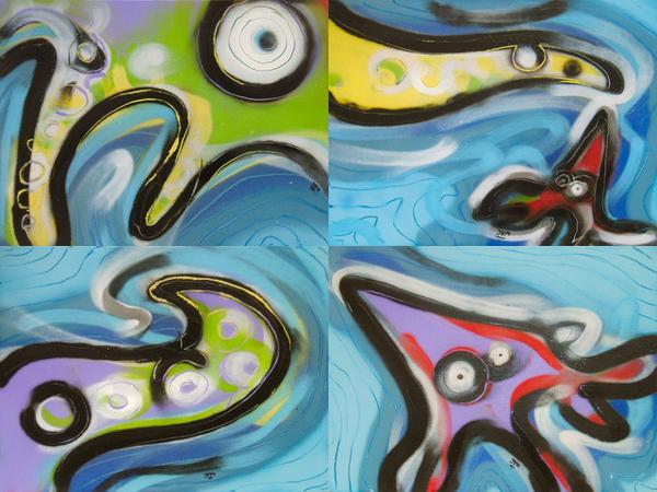 Four times tentacles // 4 x 50 x 40 cm // graffity on four canvasses // 2005 // 8744 views