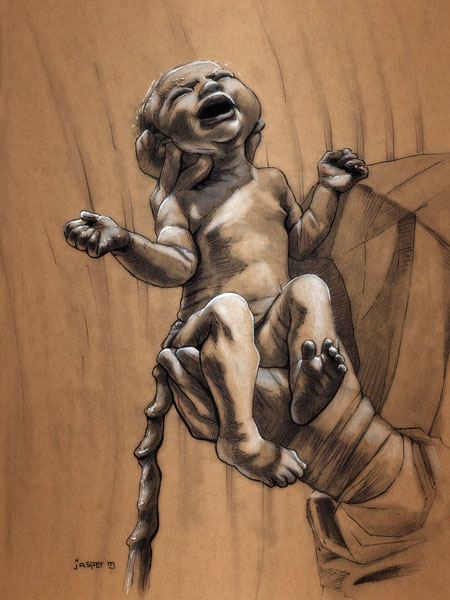 Baby born // 20 x 30 cm // graphite and ink on toned paper // 2024 // 12 views