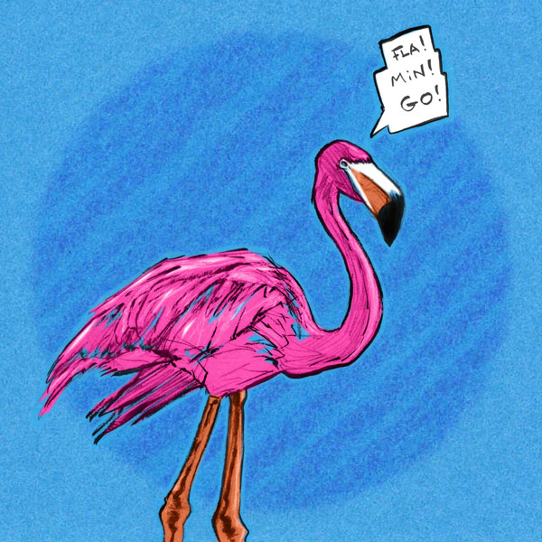 Flamingo in your face // 15 x 15 cm // pencil and pen on paper plus digital ink // 2024 // 7 views