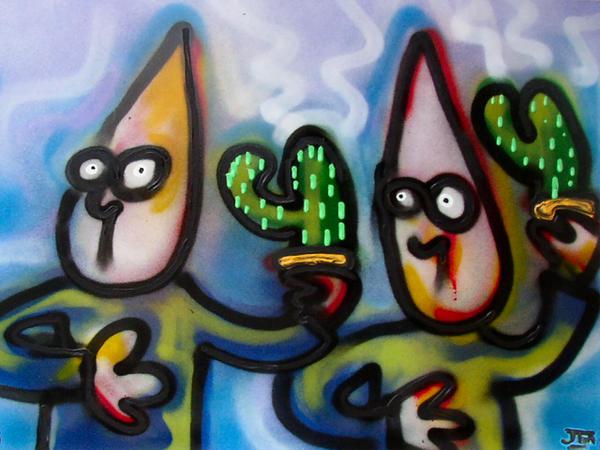 Individuals with cactus // 80 x 50 cm // graffiti and acryllic paint on panel // 2004 // 9527 views