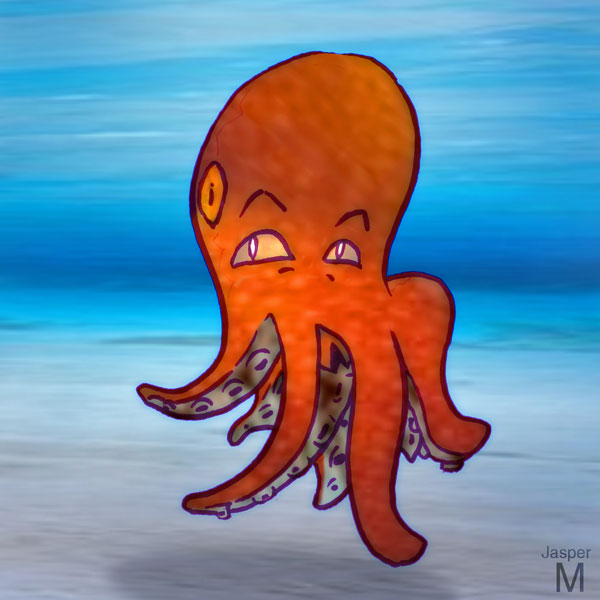 Scheming octopus // 10 x 10 cm // pen plus digital trickery // 2022 // 230 views