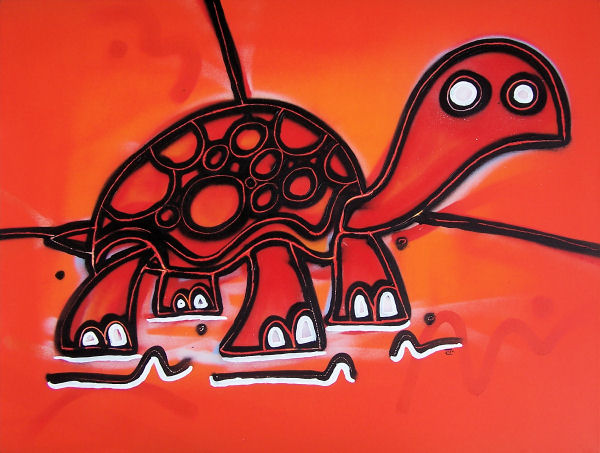 Turtle in red // 90 x 60 x 3 cm // graffiti and acryllic paint on canvas // 2007 // 11600 views